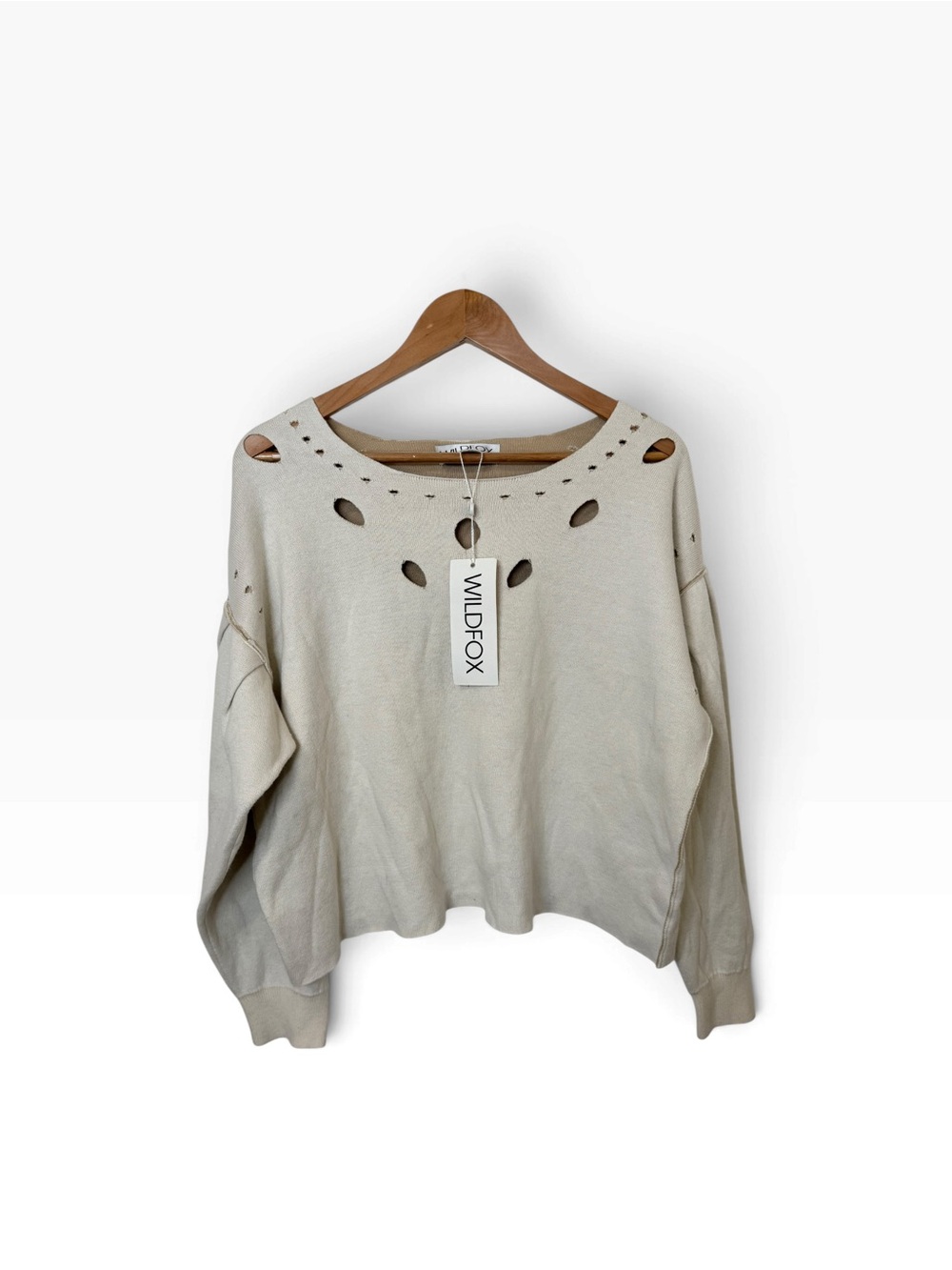 Wildfox rancho oversized sweater circular cutout eyelets drop sleeve size M